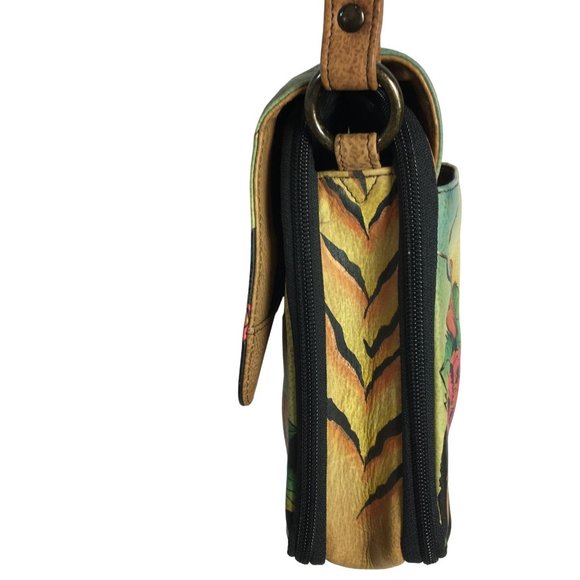 Anuschka NEVER USED Handpainted Leather Flap Cross Body Bag Tiger - Picture 9 of 12